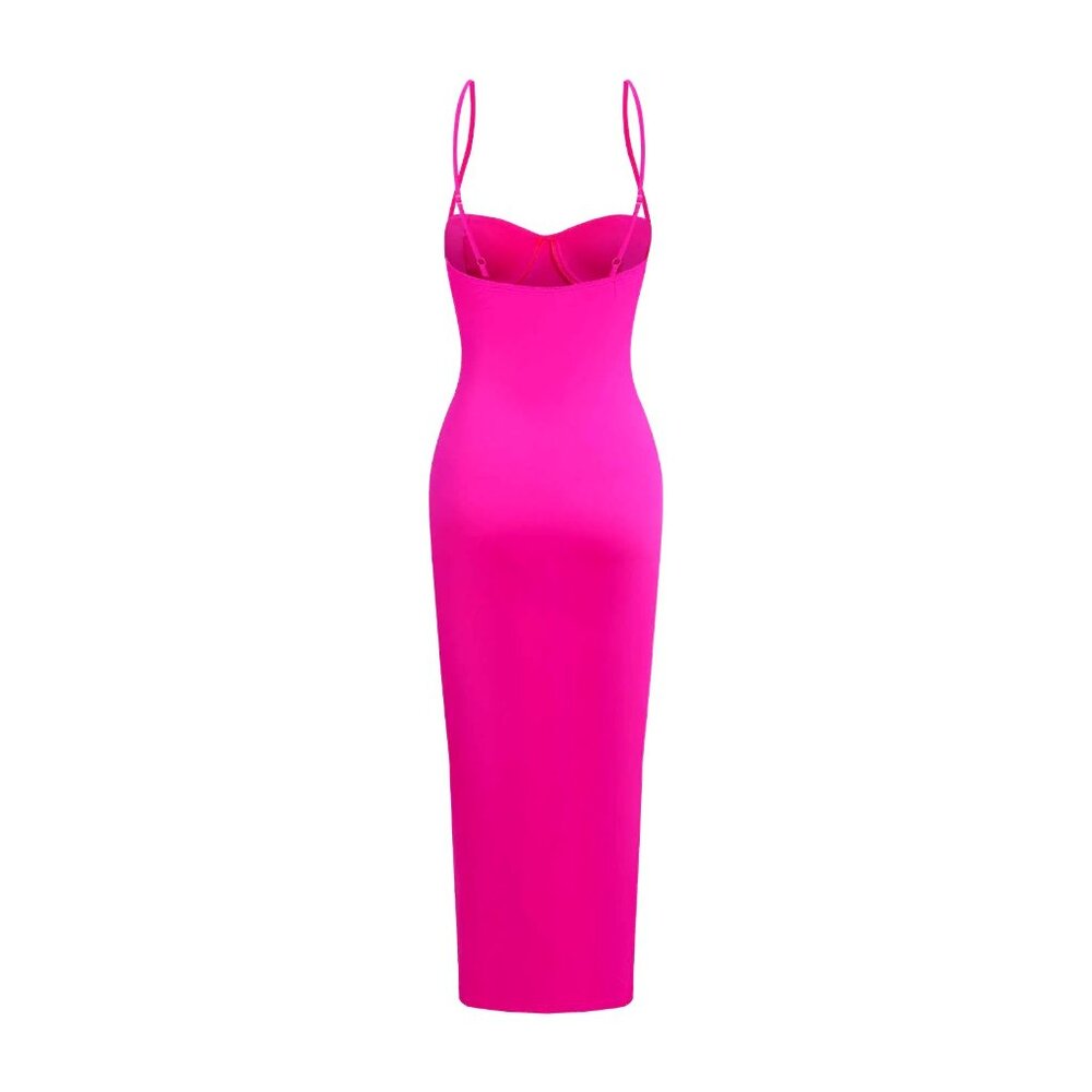 NWT Micas Hot Pink Spaghetti Strap Midi Dress With Bustier Detail Size Small - Picture 2 of 8